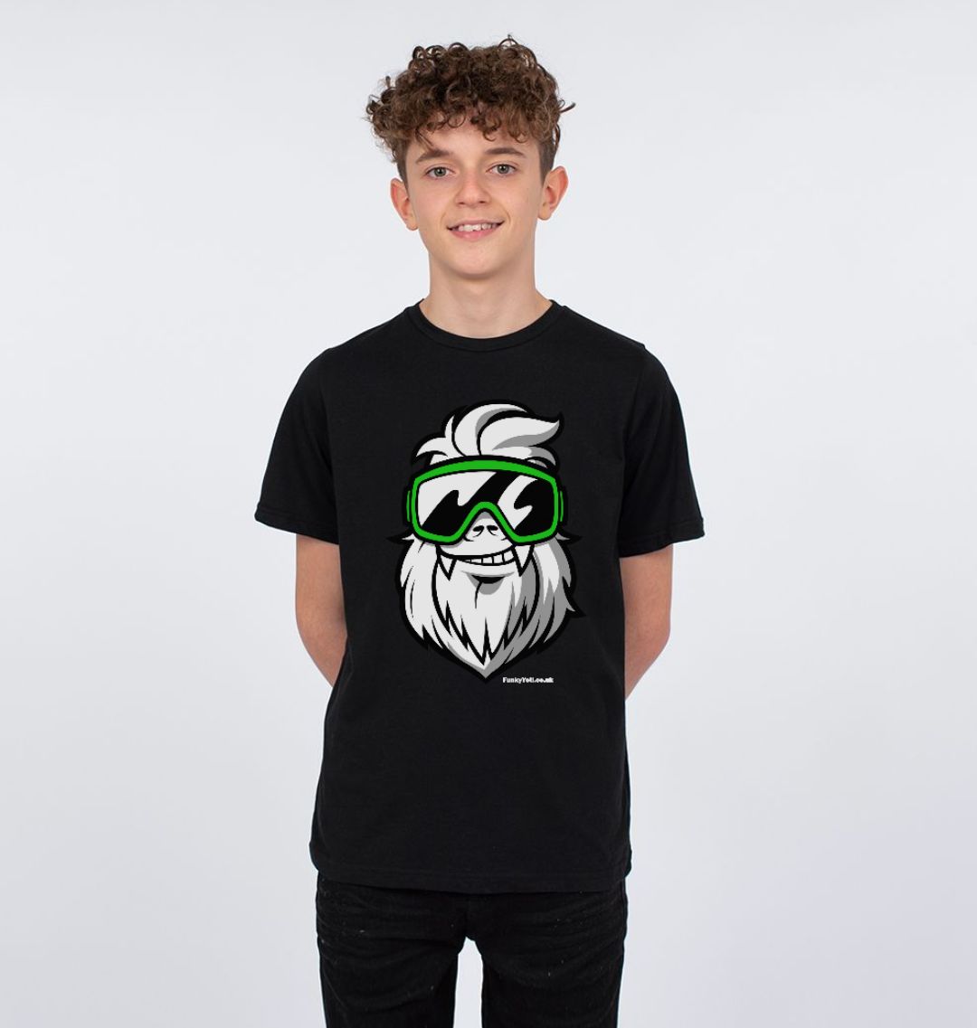 Kids Tee - Black Organic Cotton T-shirt with Big Funky Yeti logo print