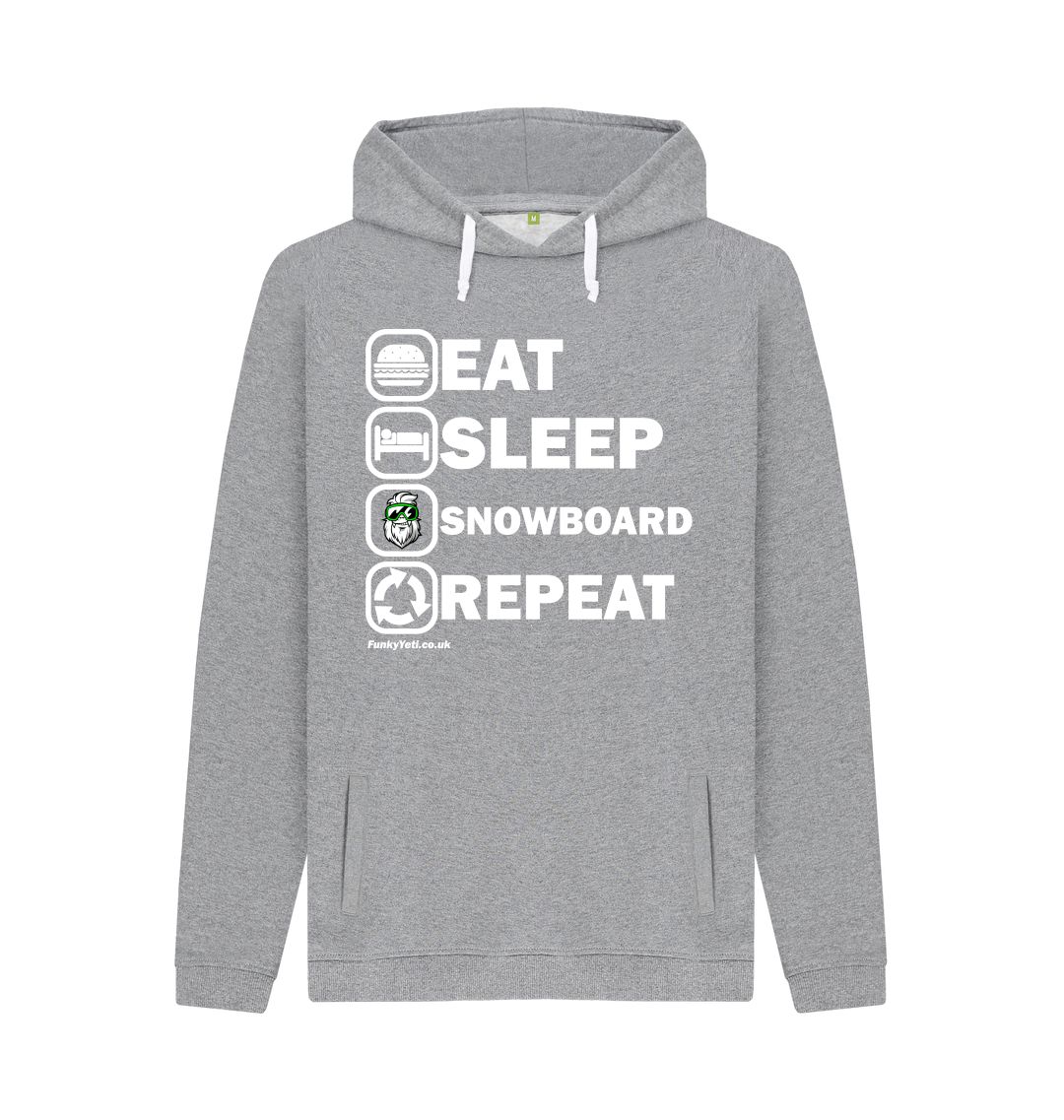 Light Heather Funky Yeti Men's Pullover Hoodie - Eat Sleep Snowboard Repeat