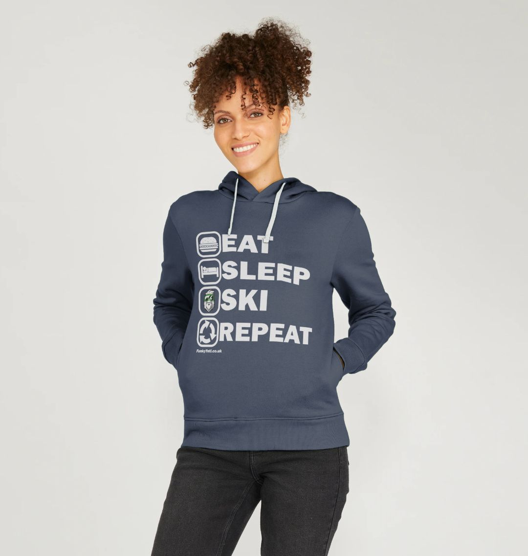 Women's Eat Sleep Ski Repeat Organic Pullover Hoodie