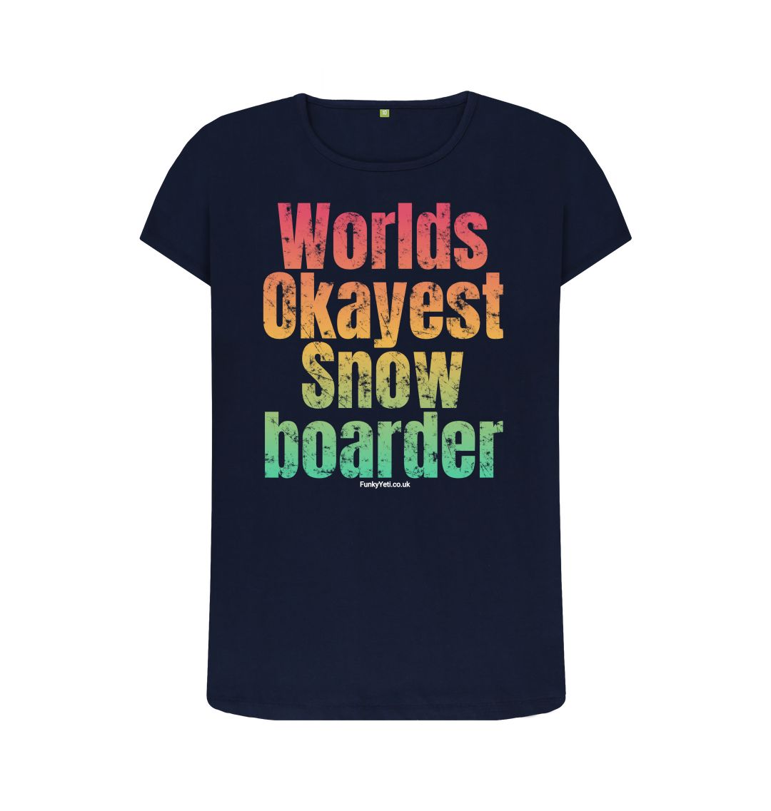 Navy Blue Funky Yeti Women's Tee - Worlds Okayest Snowboarder