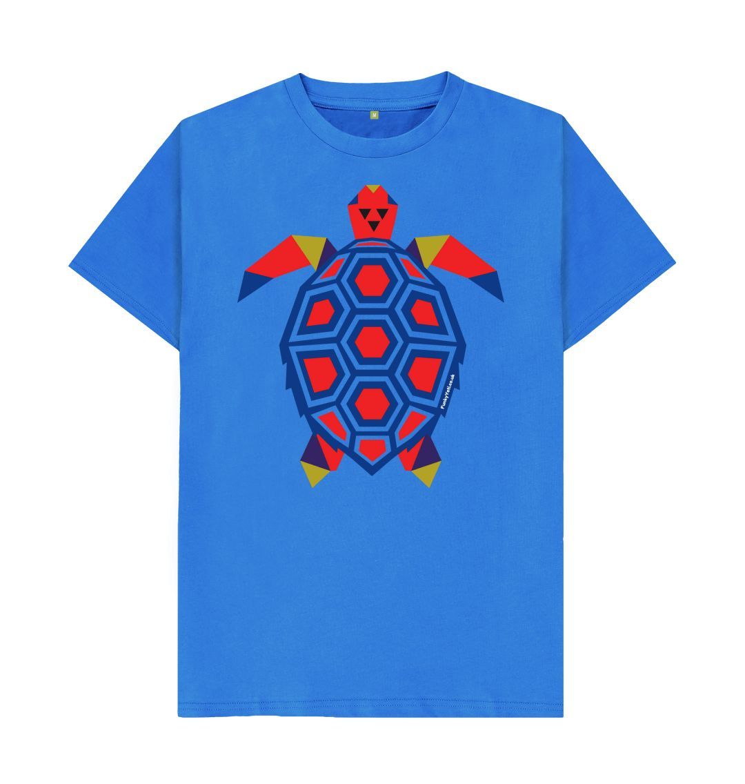 Bright Blue Men's Polygon Turtle Organic Tee