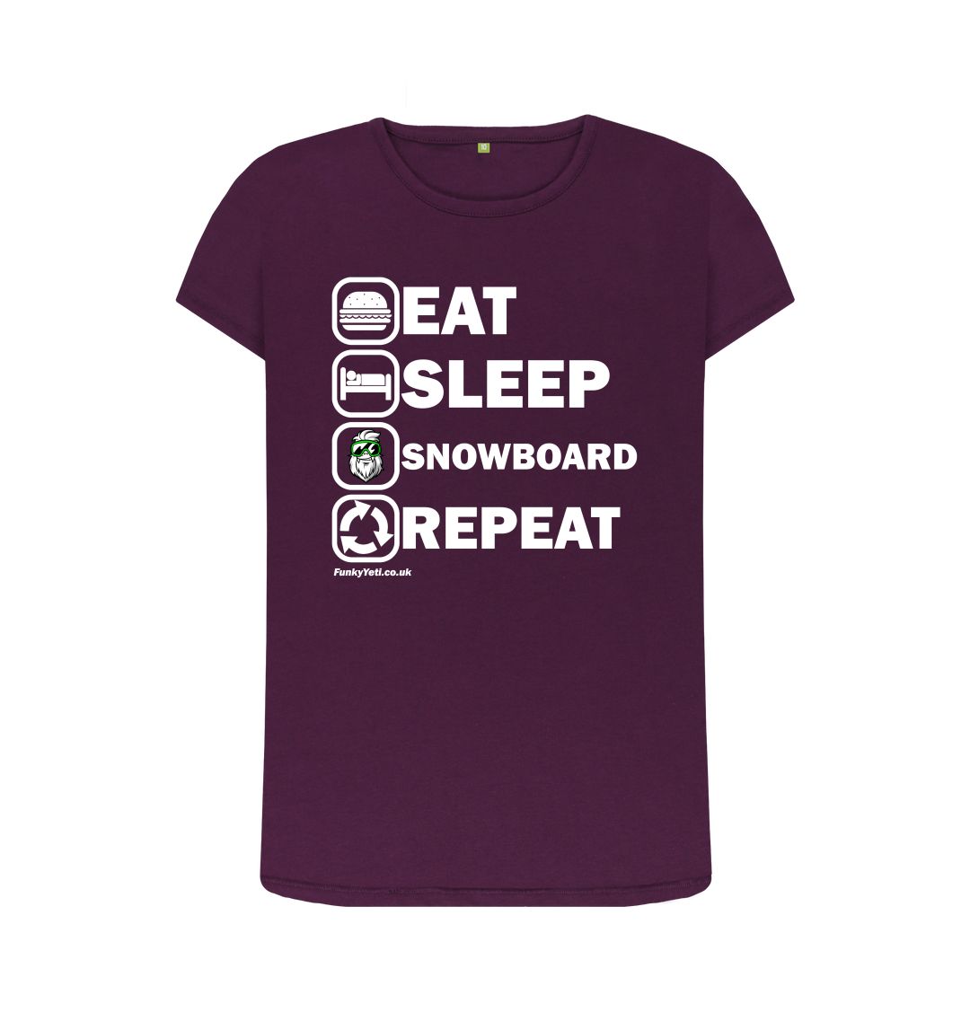 Purple Funky Yeti Women's Tee - Eat Sleep Snowboard Repeat