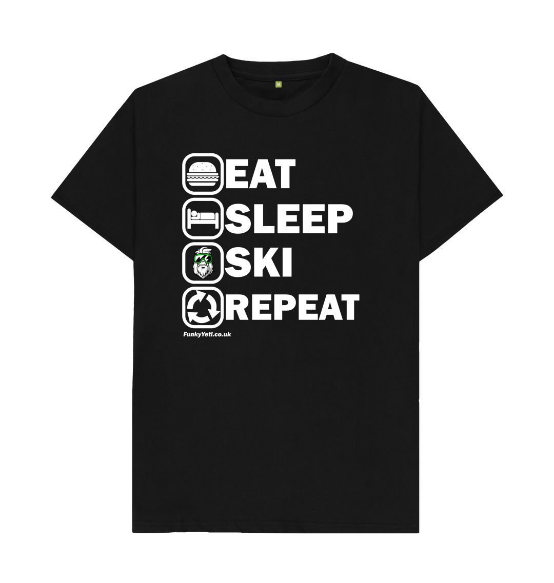 Black Funky Yeti Men's Tee - Eat Sleep Ski Repeat