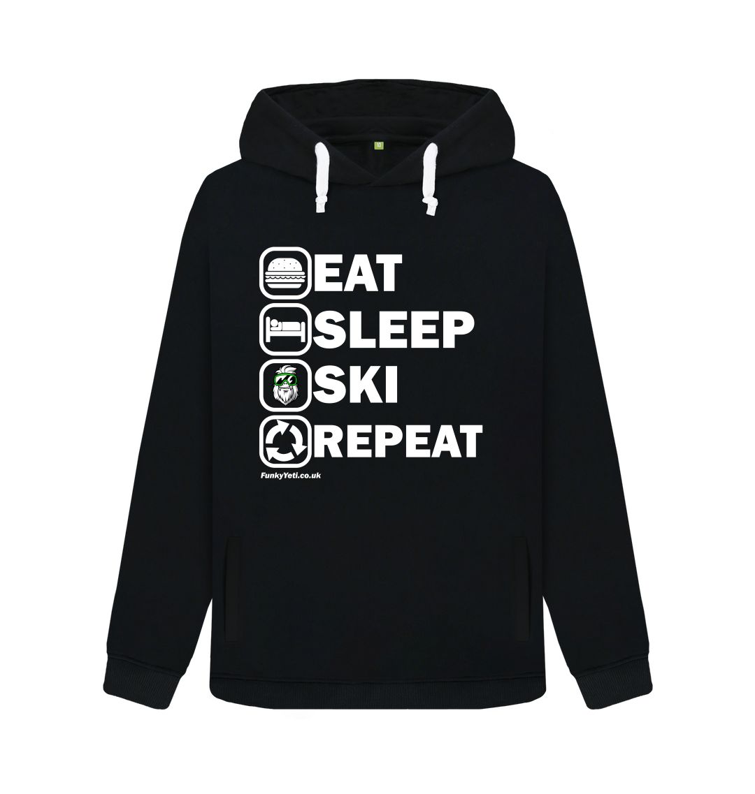 Black Funky Yeti Women's Pullover Hoodie - Eat Sleep Ski Repeat