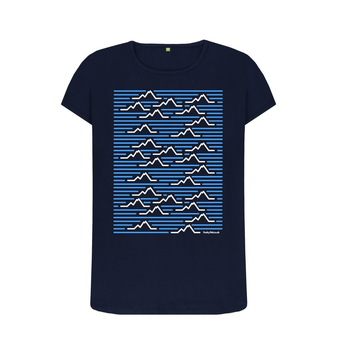 Navy Blue Women's Mountain Range Organic Tee - Sky Blue