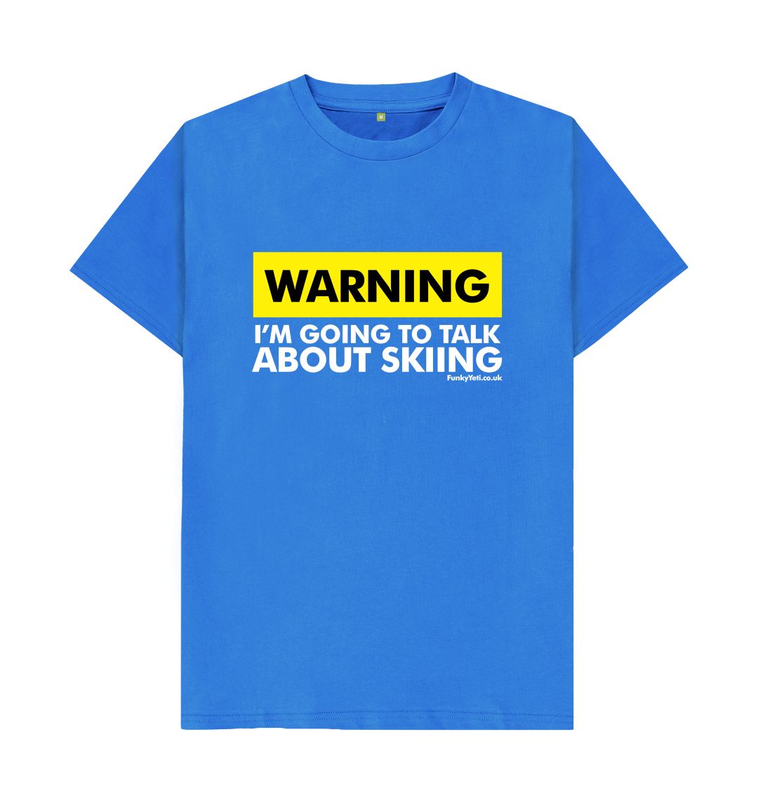 Bright Blue Funky Yeti Men's Tee - Warning, Skier!
