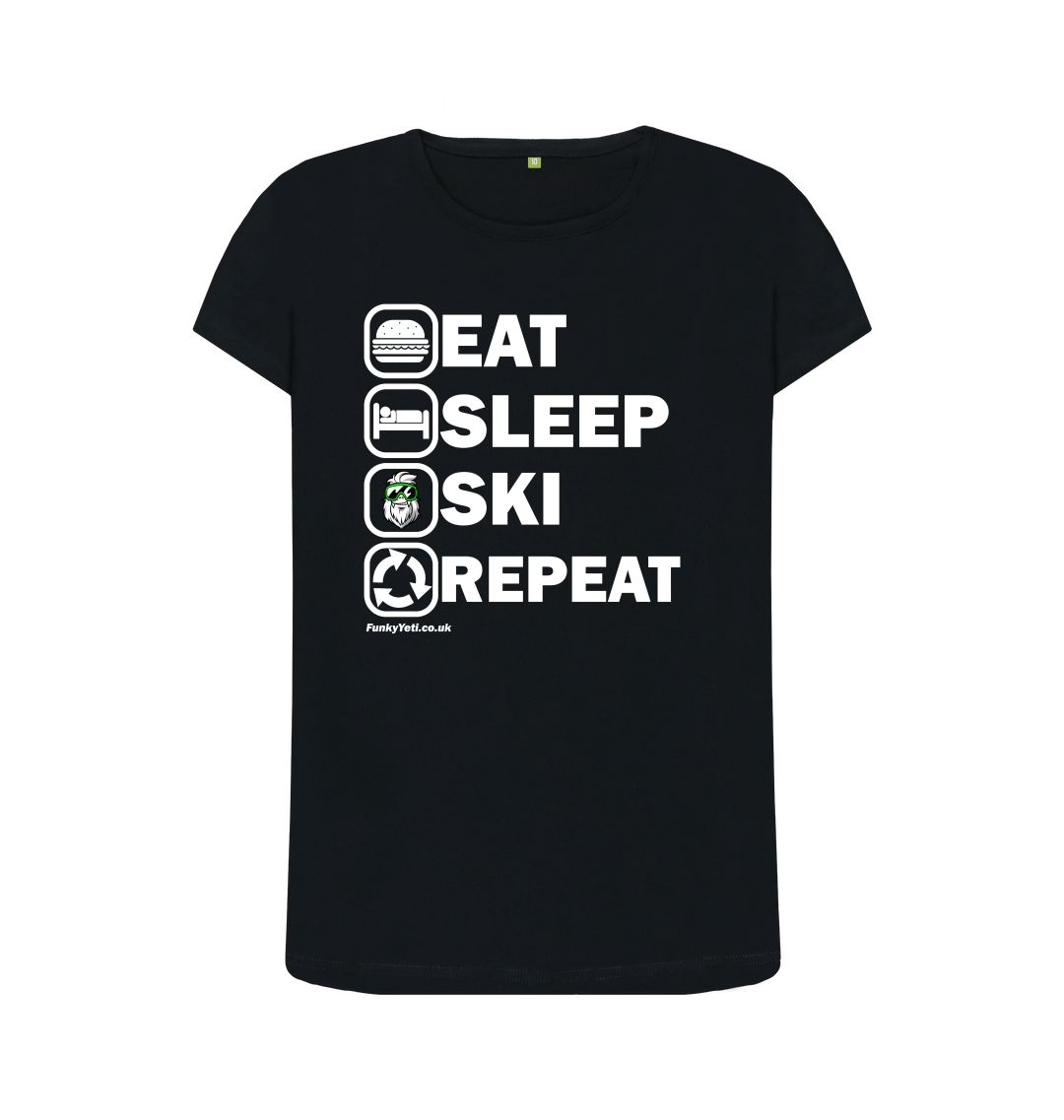 Black Funky Yeti Women's Tee - Eat Sleep Ski Repeat