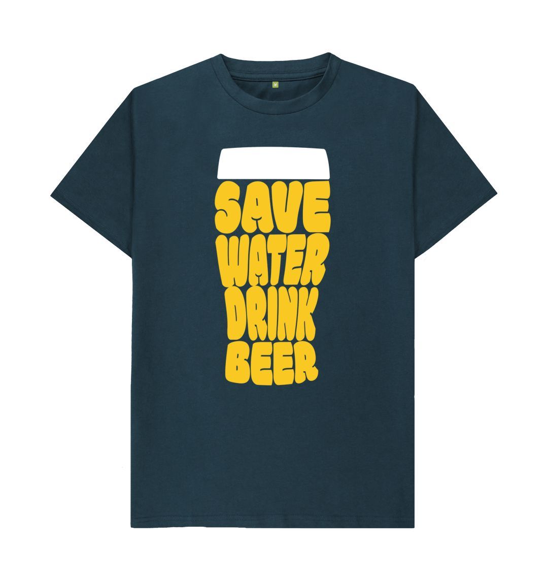 Denim Blue Men's Save Water Drink Beer Organic Tee