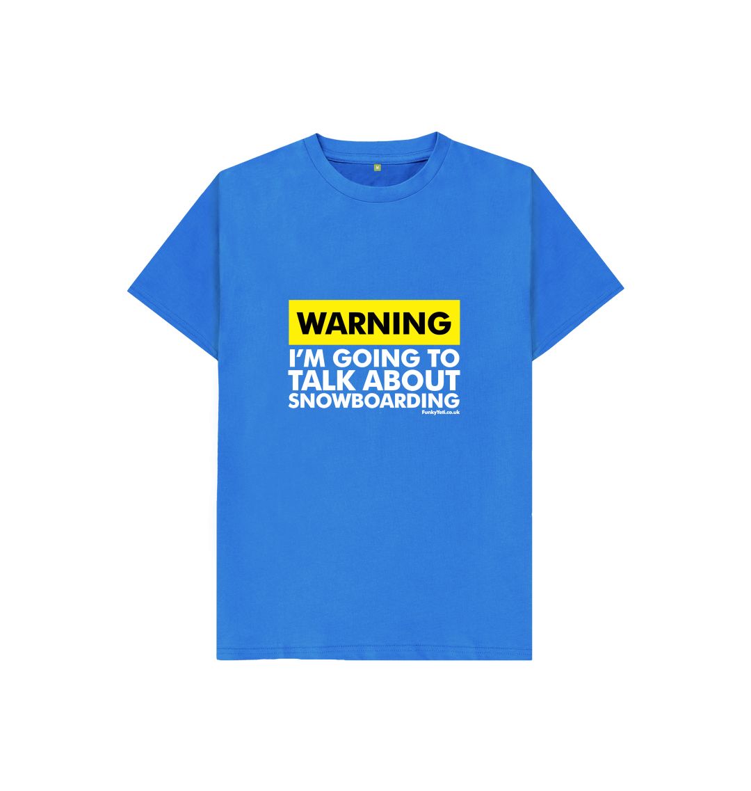 Bright Blue Funky Yeti Kids Tee - Warning, Snowboarder!
