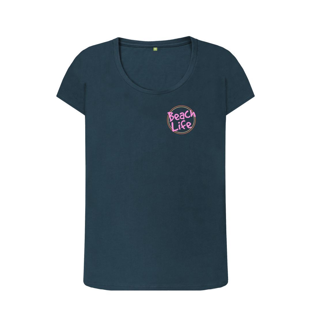 Denim Blue Women's Beach Life Organic Scoop Neck Tee