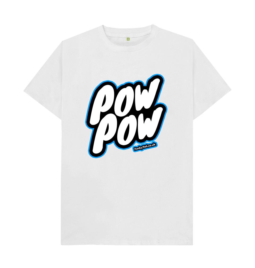 White Men's Pow Pow Organic Tee - Blue