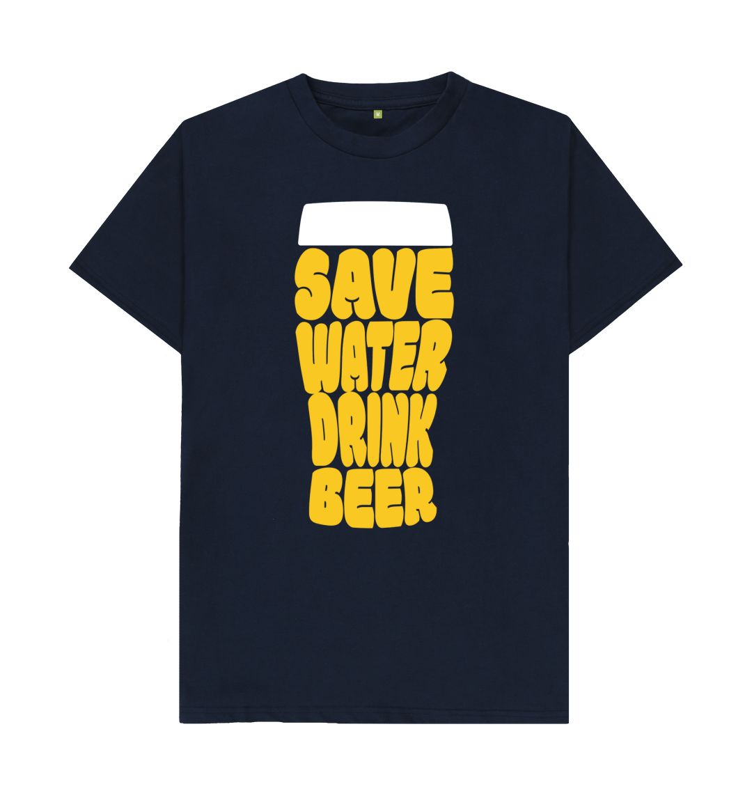 Navy Blue Men's Save Water Drink Beer Organic Tee