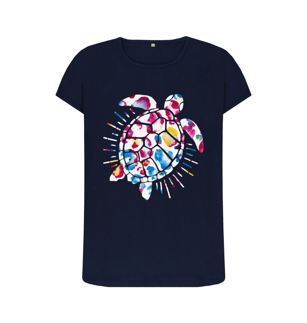 Navy Blue Women's Blotchy Turtle Organic Tee
