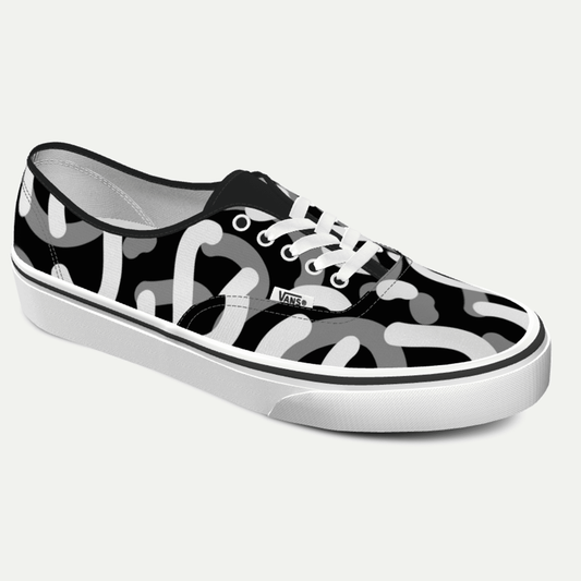 Funky Yeti x Vans Customs Authentic Shoes - Greyscale Curves