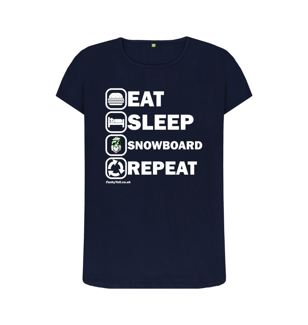 Navy Blue Funky Yeti Women's Tee - Eat Sleep Snowboard Repeat