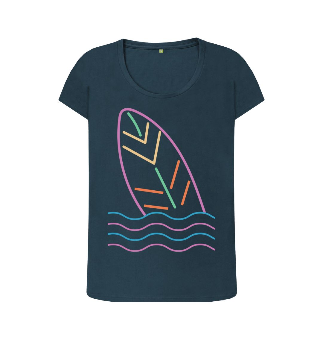 Denim Blue Women's Surf's Up Organic Scoop Neck Tee