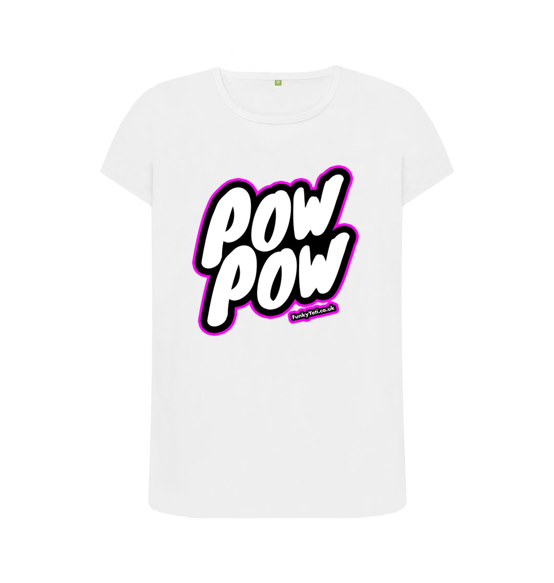 White Women's Pow Pow Organic Tee - Hot Pink