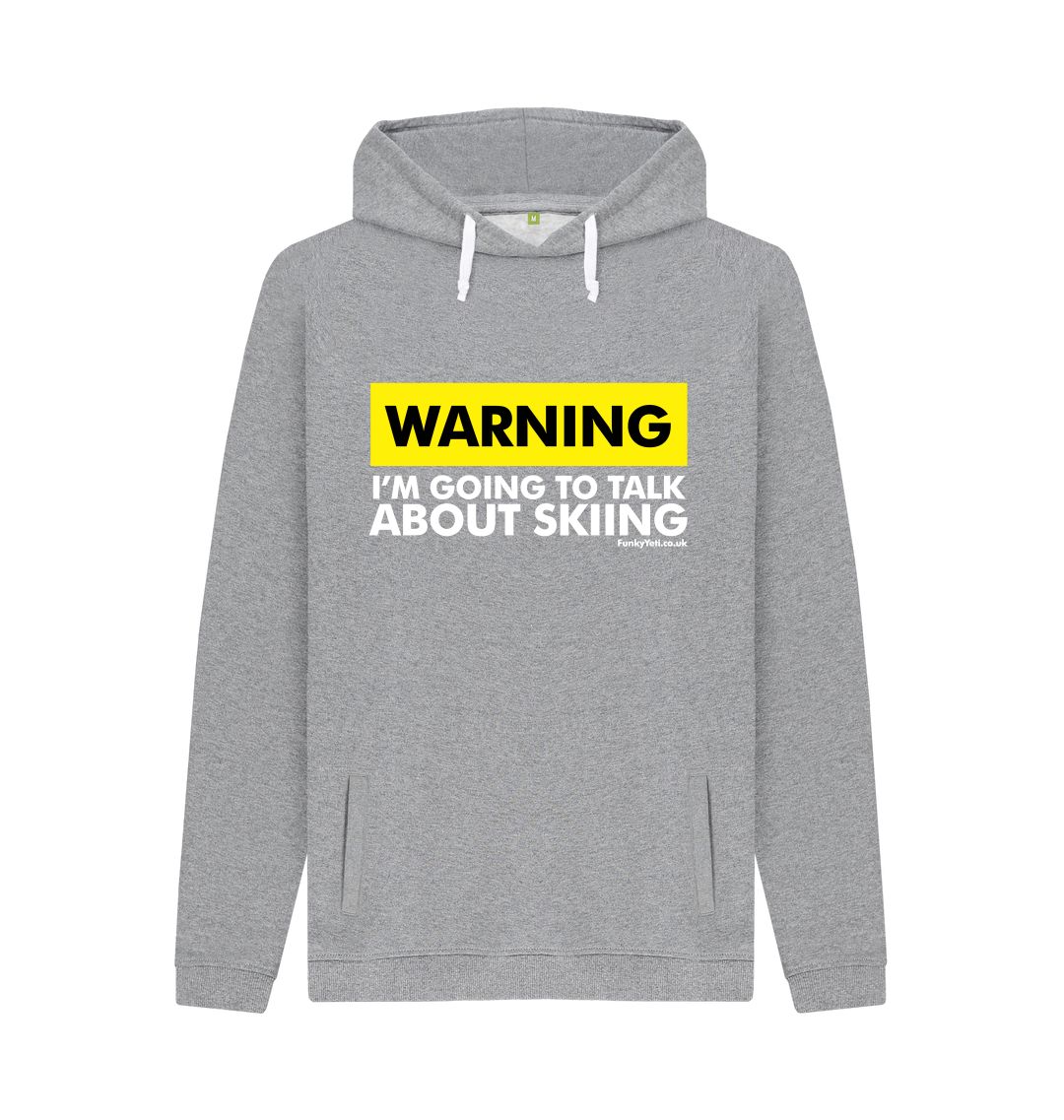 Light Heather Funky Yeti Men's Pullover Hoodie - Warning, Skier!