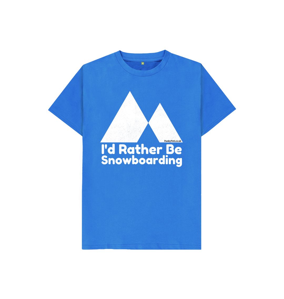 Bright Blue Funky Yeti Kids Tee - I'd Rather Be Snowboarding
