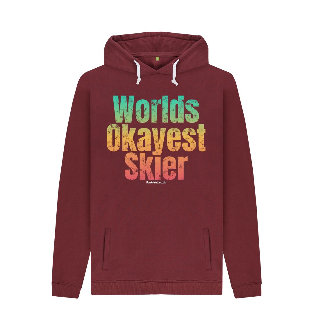 Red Wine Funky Yeti Men's Pullover Hoodie - Worlds Okayest Skier
