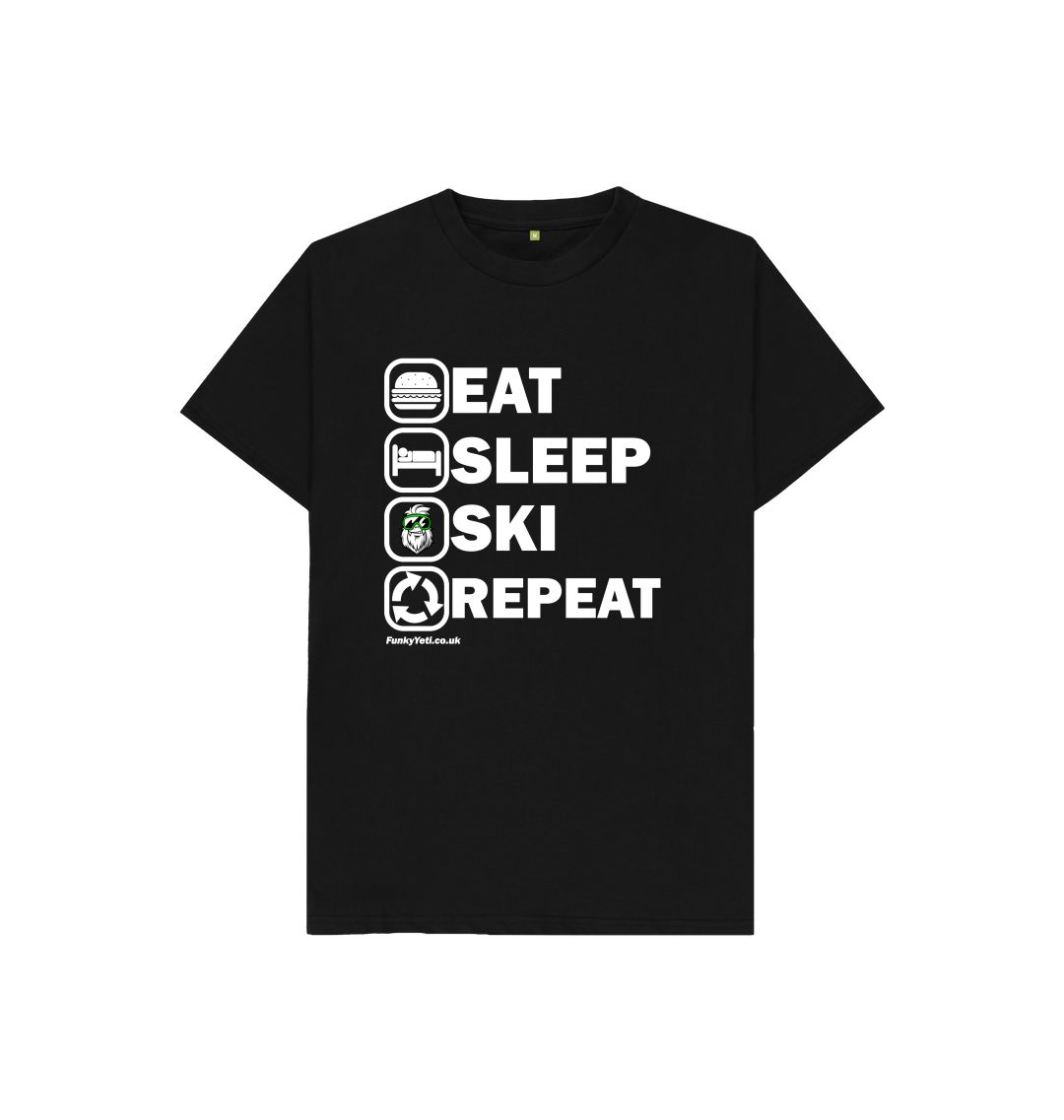 Black Funky Yeti Kids Tee - Eat Sleep Ski Repeat