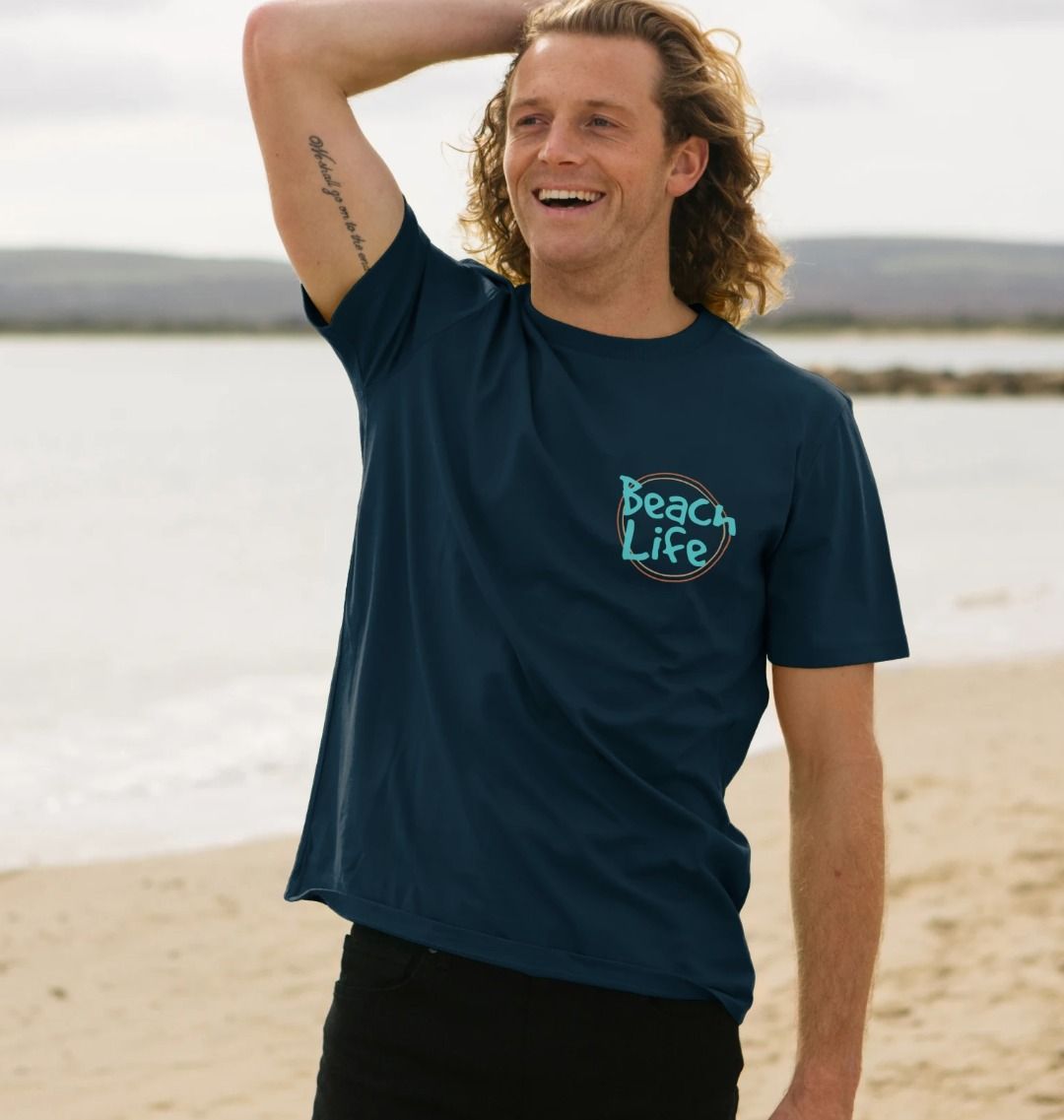 Men's Denim Blue Beach Life Organic Cotton T-shirt