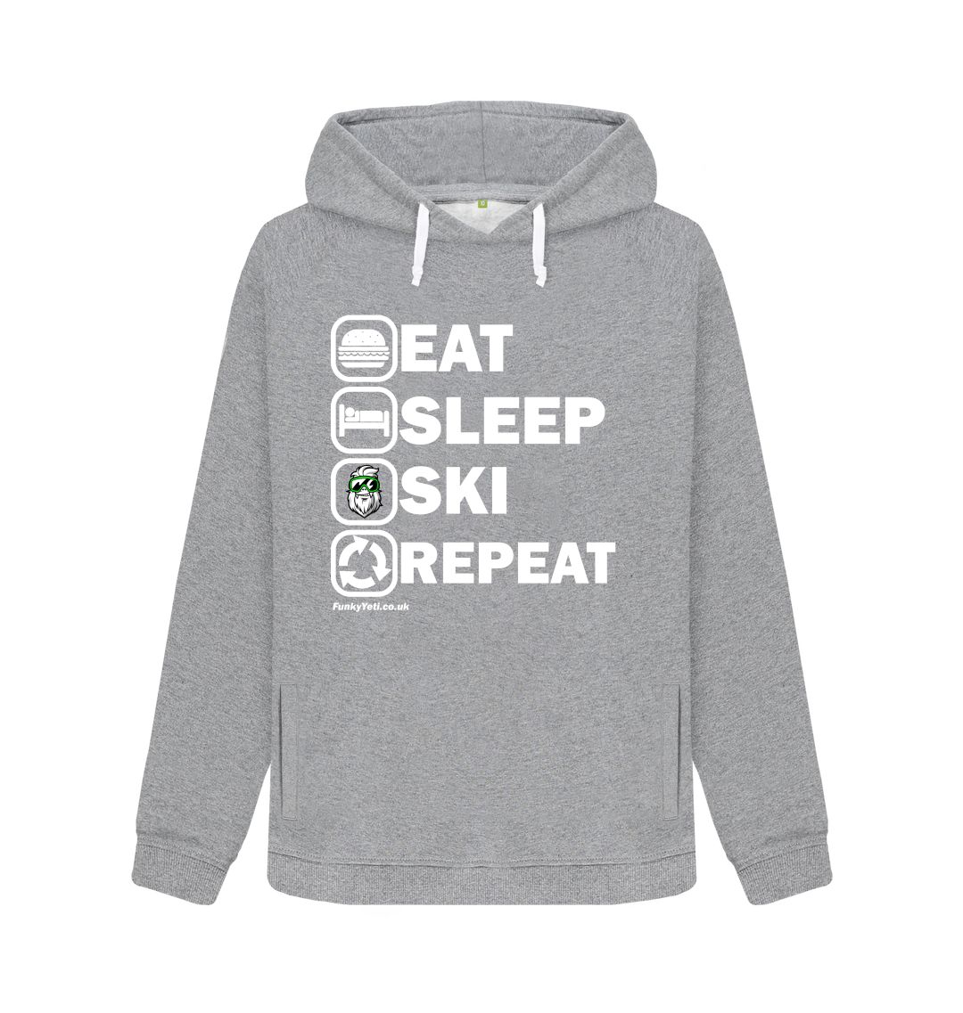 Light Heather Funky Yeti Women's Pullover Hoodie - Eat Sleep Ski Repeat