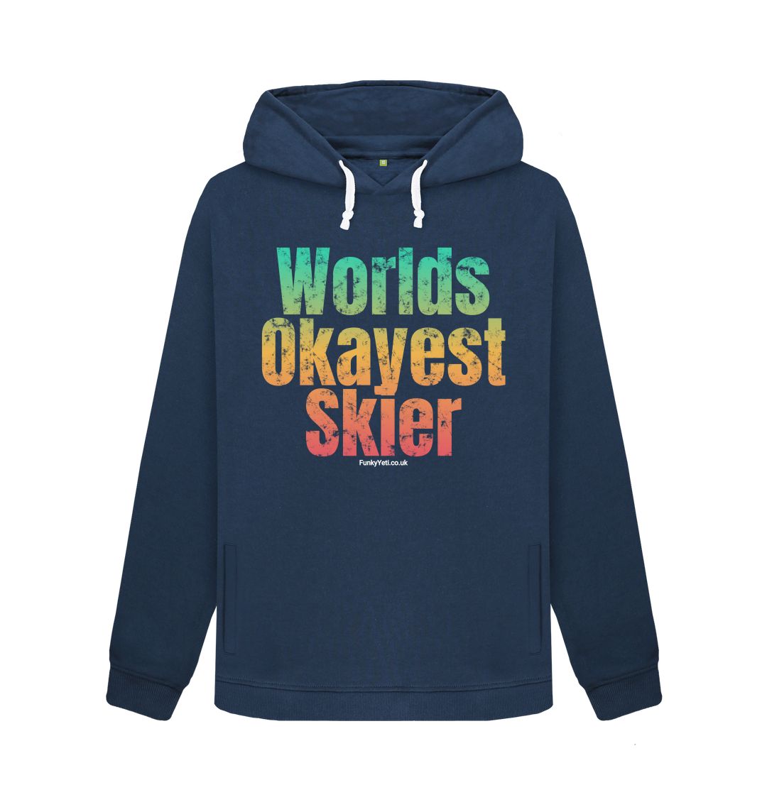 Navy Blue Funky Yeti Women's Pullover Hoodie - Worlds Okayest Skier
