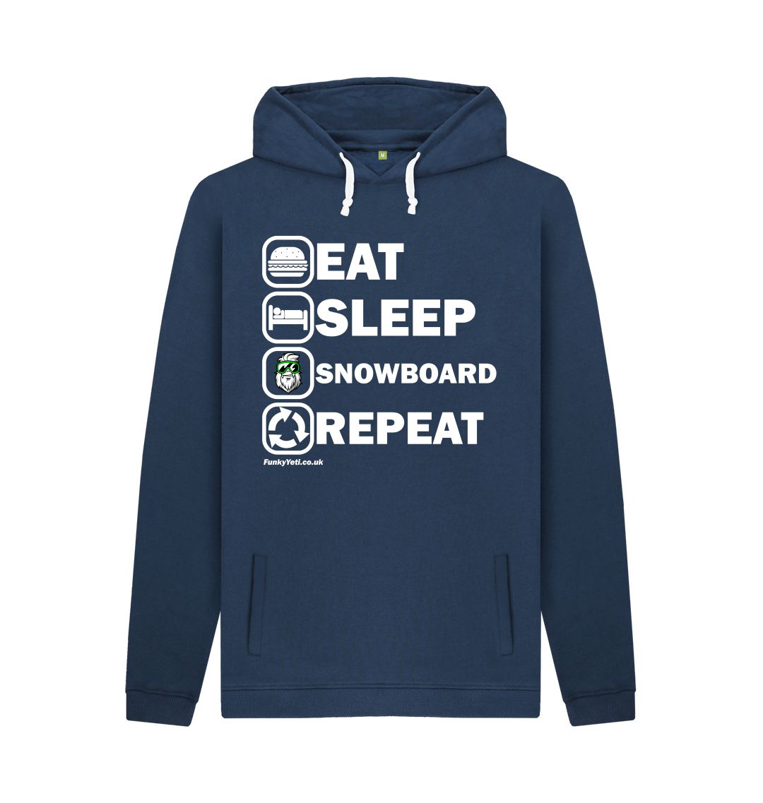 Navy Funky Yeti Men's Pullover Hoodie - Eat Sleep Snowboard Repeat