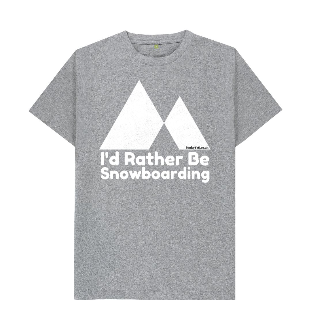 Athletic Grey Funky Yeti Men's Tee - I'd Rather Be Snowboarding