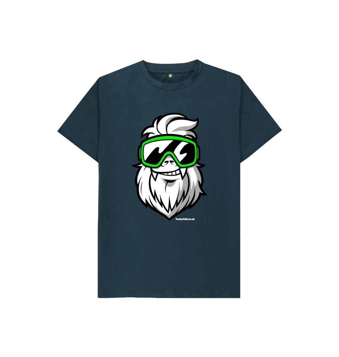 Kids Tee - Denim Blue Organic Cotton T-shirt with Big Funky Yeti logo print