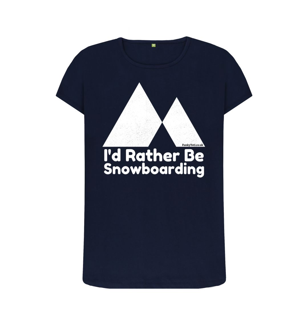 Navy Blue Funky Yeti Women's Tee - I'd Rather Be Snowboarding