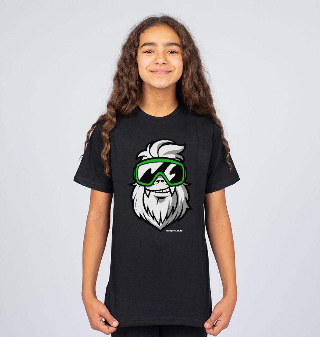Kids Tee - Black Organic Cotton T-shirt with Big Funky Yeti logo print