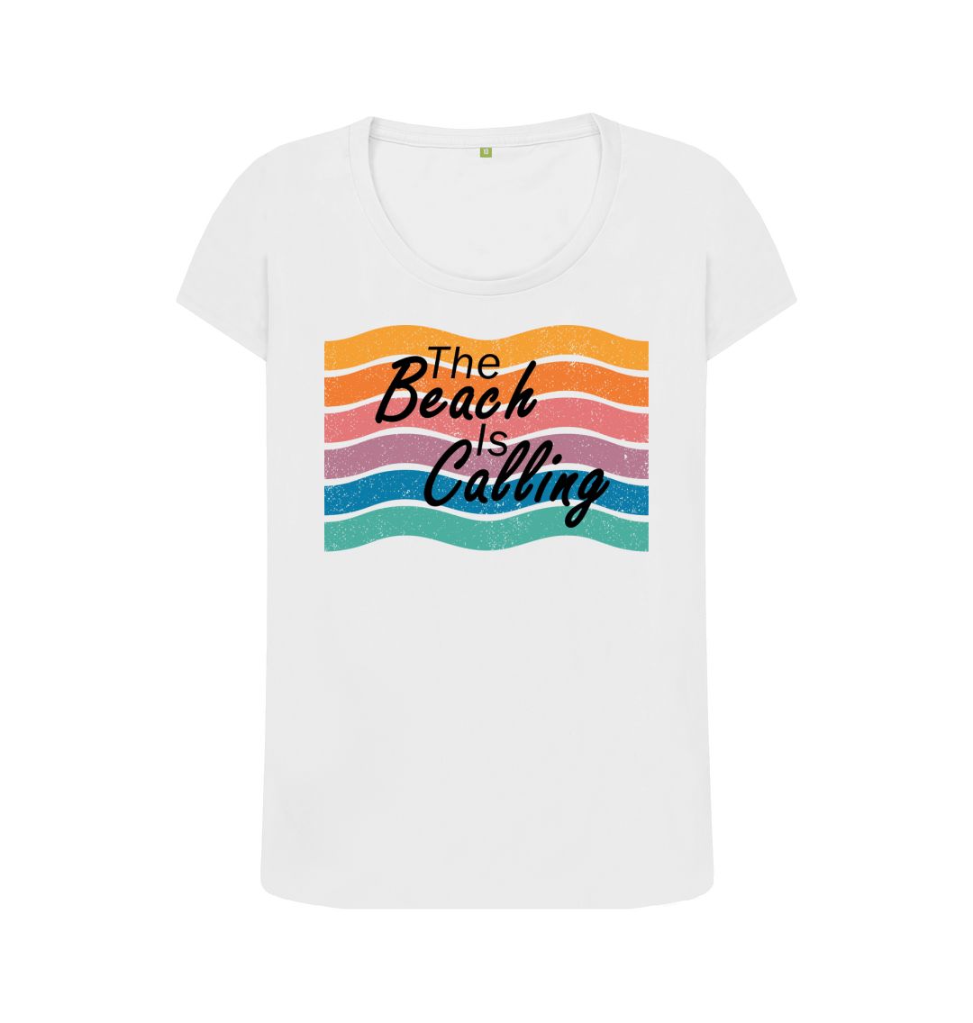 White Women's The Beach Is Calling Organic Scoop Neck Tee