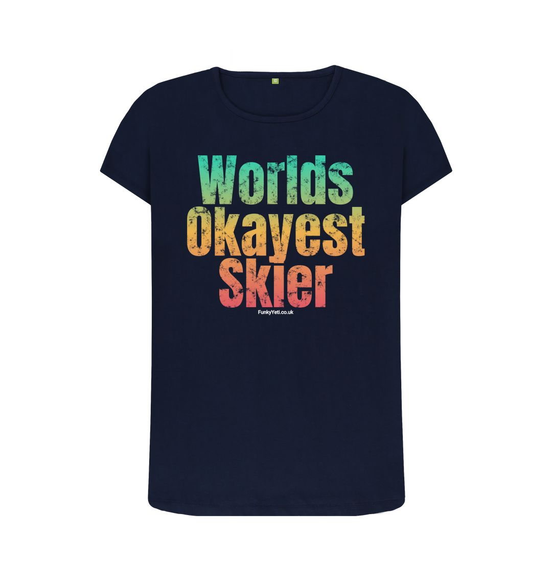 Navy Blue Funky Yeti Women's Tee - Worlds Okayest Skier