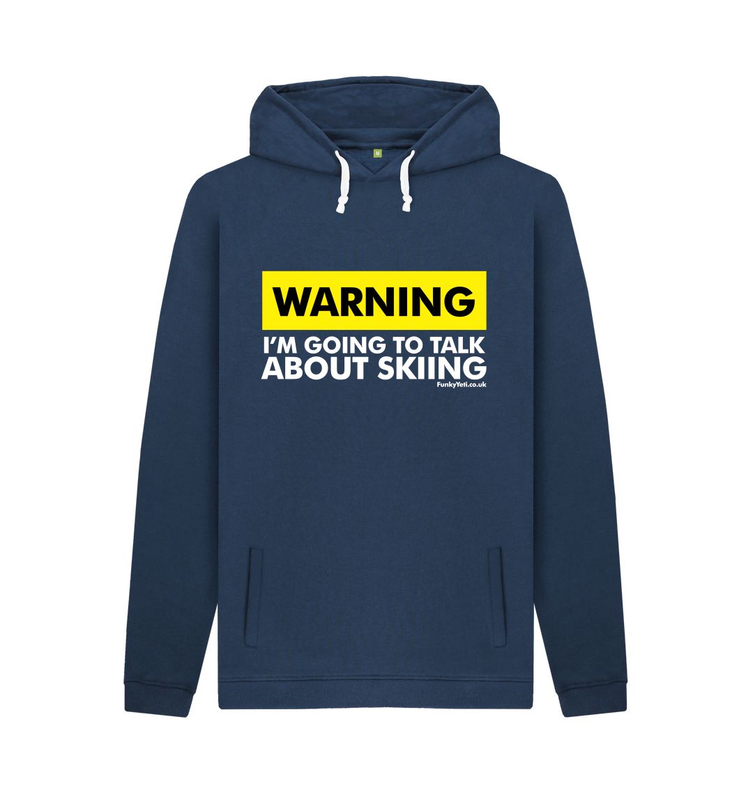 Navy Funky Yeti Men's Pullover Hoodie - Warning, Skier!