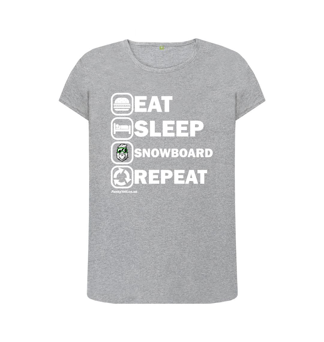 Athletic Grey Funky Yeti Women's Tee - Eat Sleep Snowboard Repeat