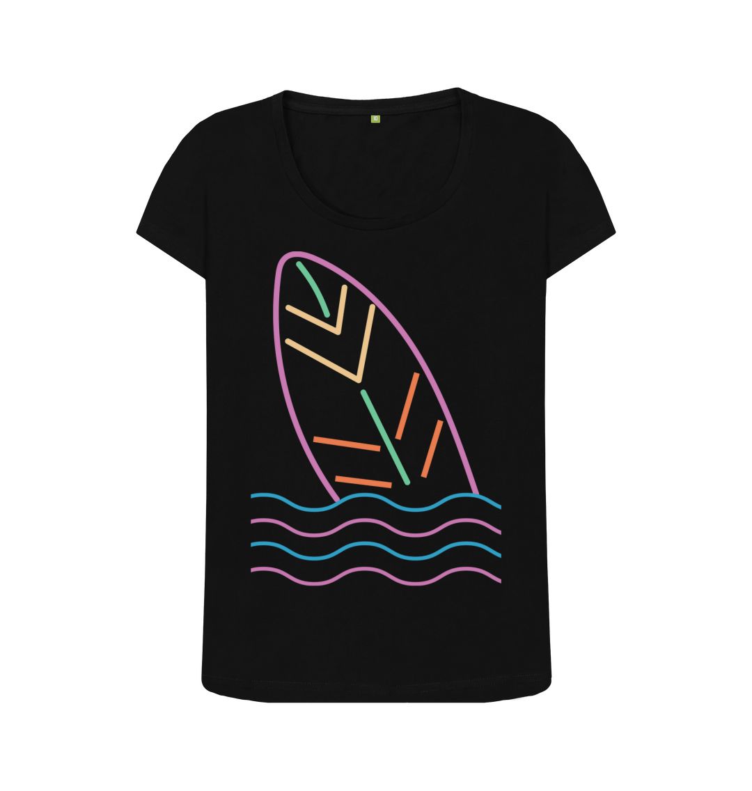 Black Women's Surf's Up Organic Scoop Neck Tee