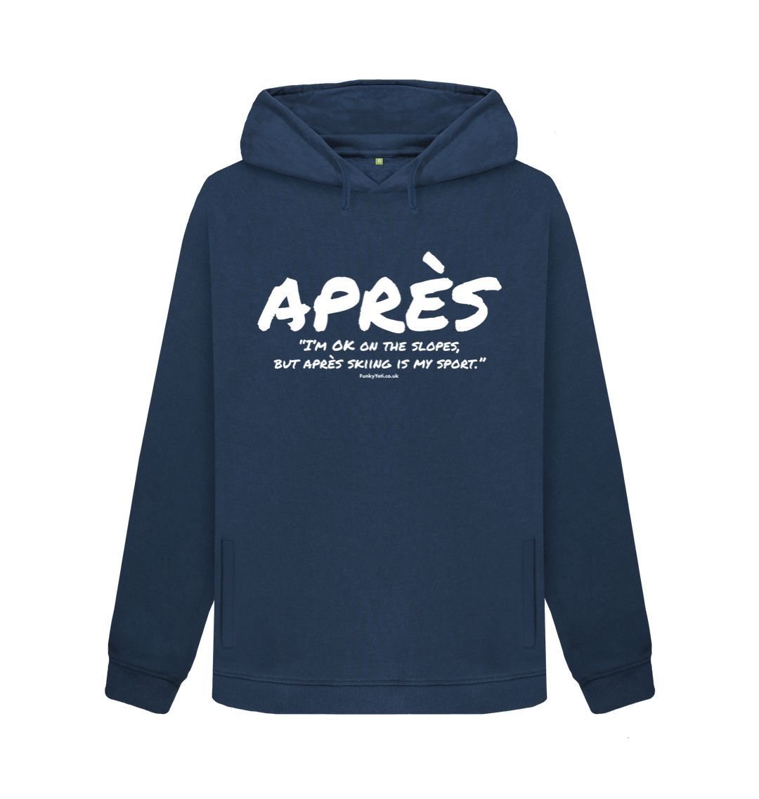 Navy Blue Women's Apres Ski Organic Pullover Hoodie - White