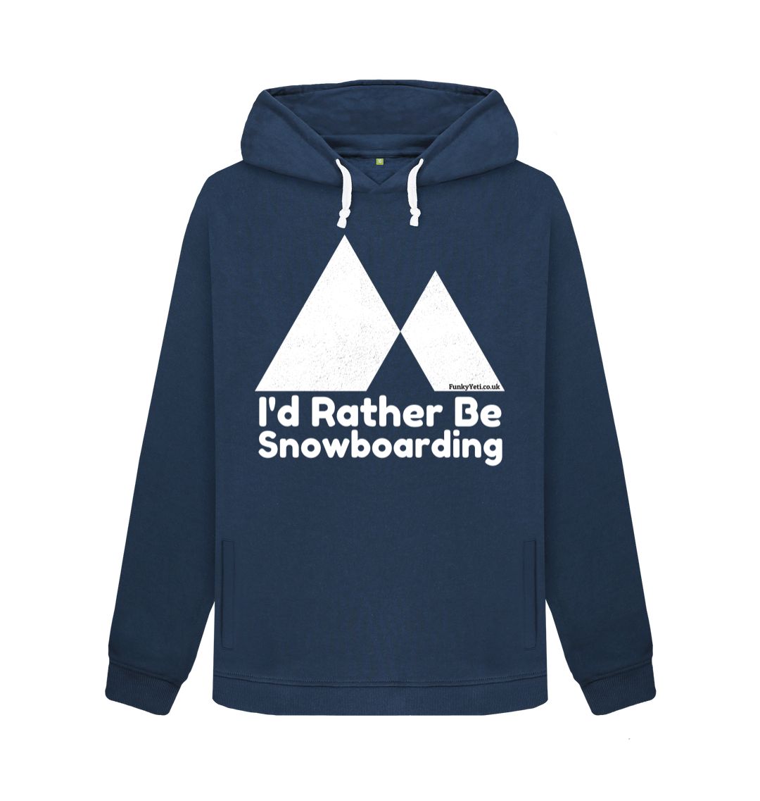 Navy Blue Funky Yeti Women's Pullover Hoodie - I'd Rather Be Snowboarding