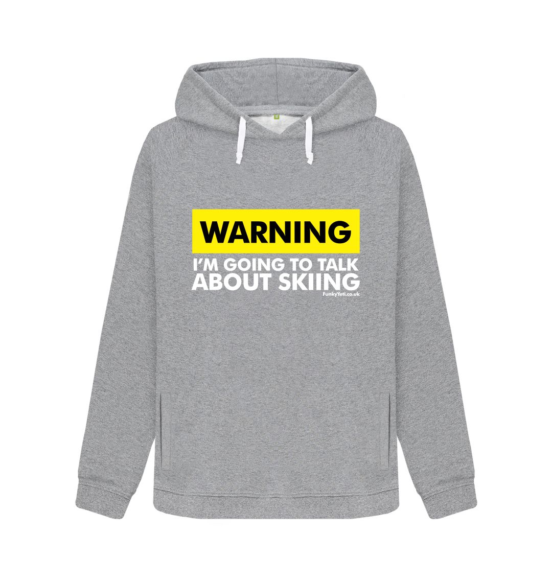 Light Heather Funky Yeti Women's Pullover Hoodie - Warning, Skier!