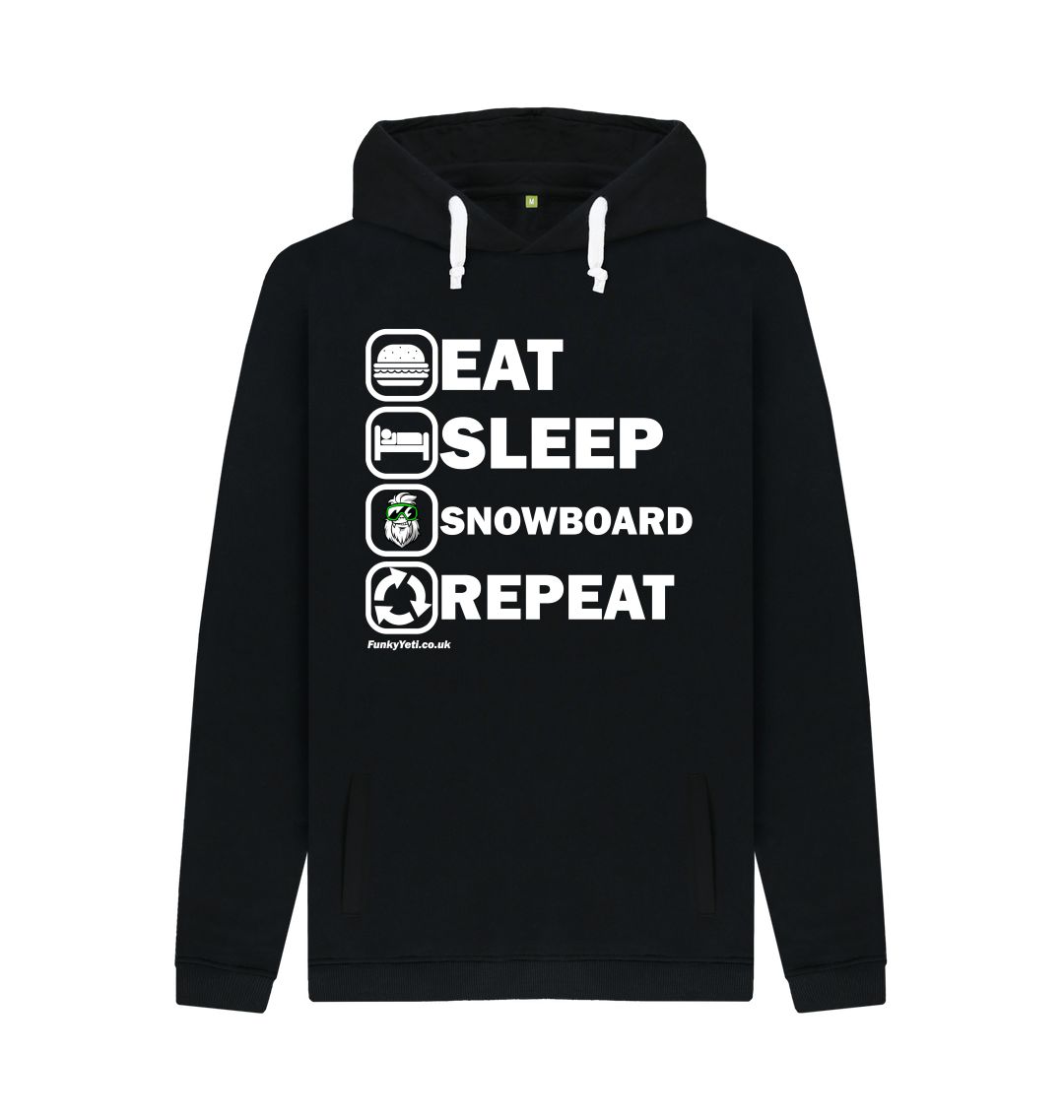 Black Funky Yeti Men's Pullover Hoodie - Eat Sleep Snowboard Repeat