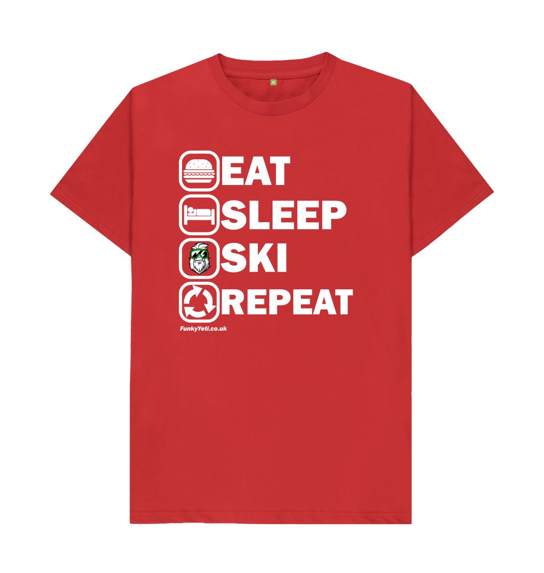 Red Funky Yeti Men's Tee - Eat Sleep Ski Repeat