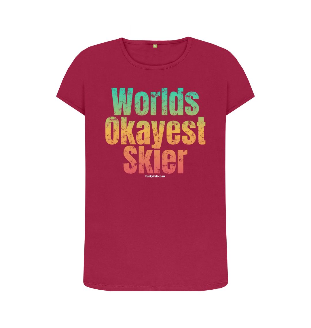 Cherry Funky Yeti Women's Tee - Worlds Okayest Skier