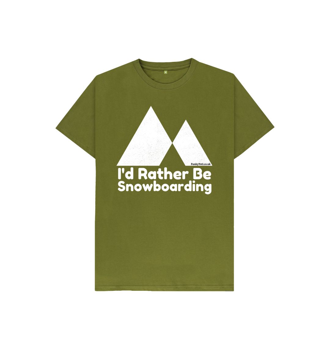 Moss Green Funky Yeti Kids Tee - I'd Rather Be Snowboarding