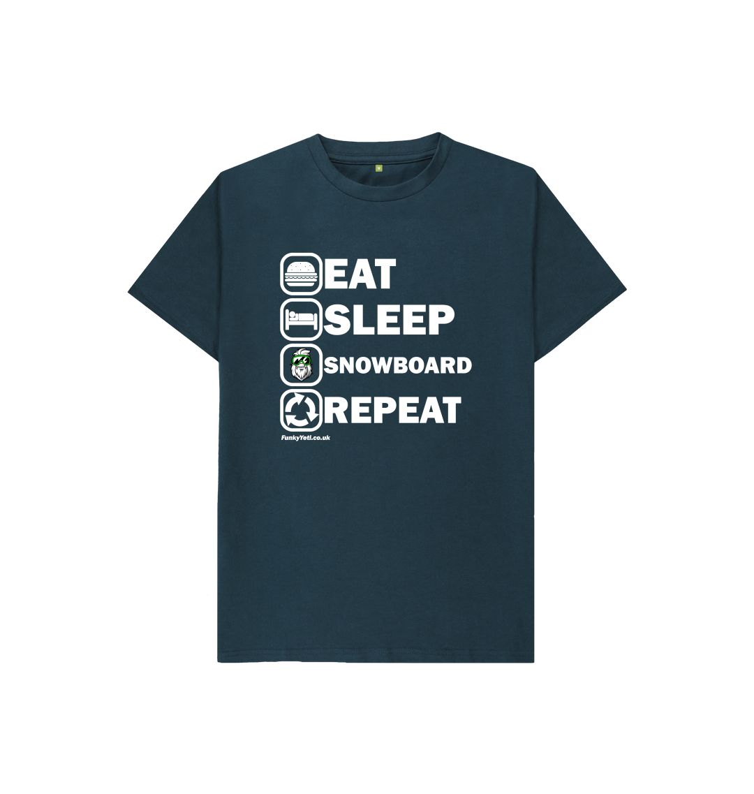 Denim Blue Funky Yeti Kids Tee - Eat Sleep Snowboard Repeat