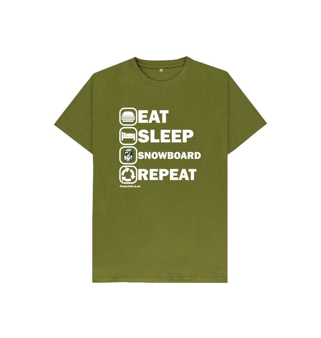Moss Green Funky Yeti Kids Tee - Eat Sleep Snowboard Repeat