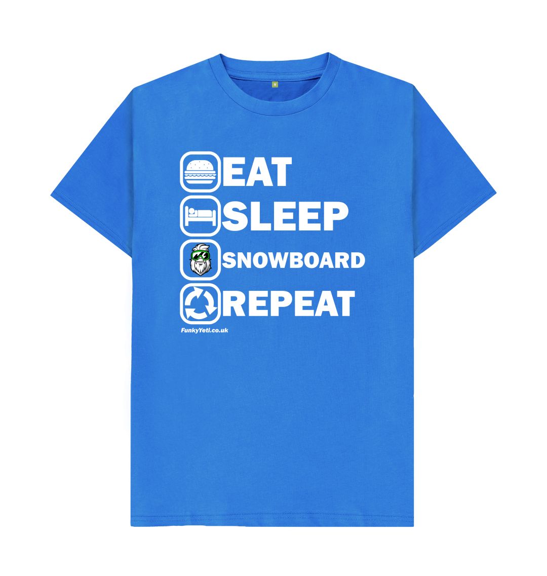 Bright Blue Funky Yeti Men's Tee - Eat Sleep Snowboard Repeat