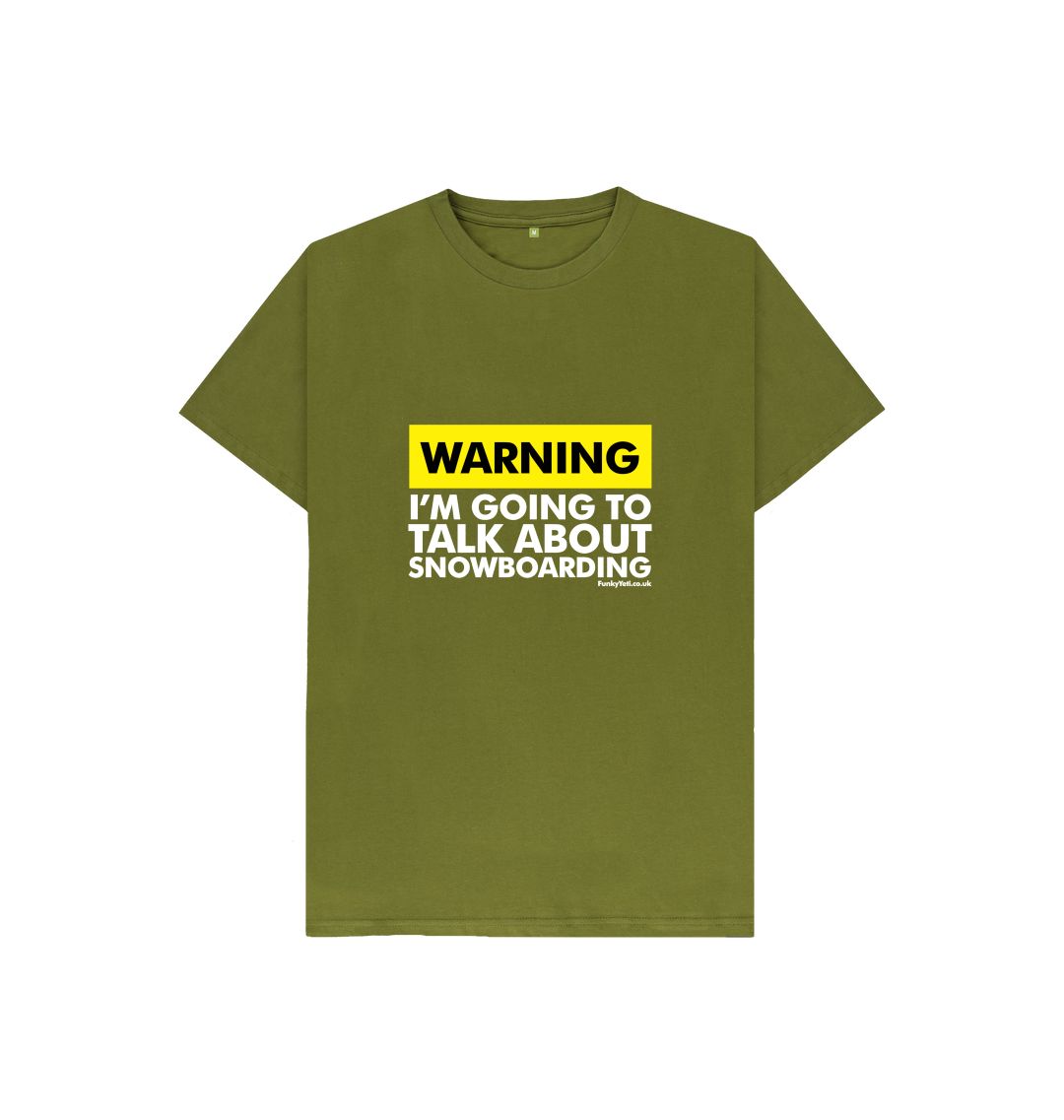 Moss Green Funky Yeti Kids Tee - Warning, Snowboarder!