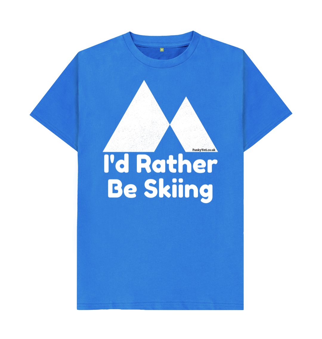 Bright Blue Funky Yeti Men's Tee - I'd Rather Be Skiing